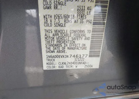 2018 Nissan Frontier Sv from USA, damaged, VIN 1N6AD0EVXJN746177